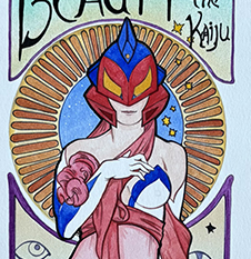 Original art Kaiju Lady Maxx Mucha style Mark Nagata paints